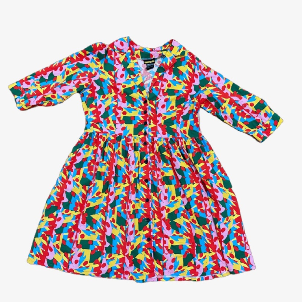 Vintage-Inspired Multicolor Floral Button-Front Dress - Picture 2 of 2